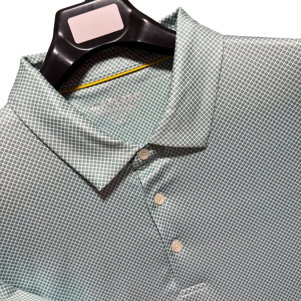 MAELREG Mens 3XL Performance Polo Shirt Green White Geometric‎ Print Golf Top